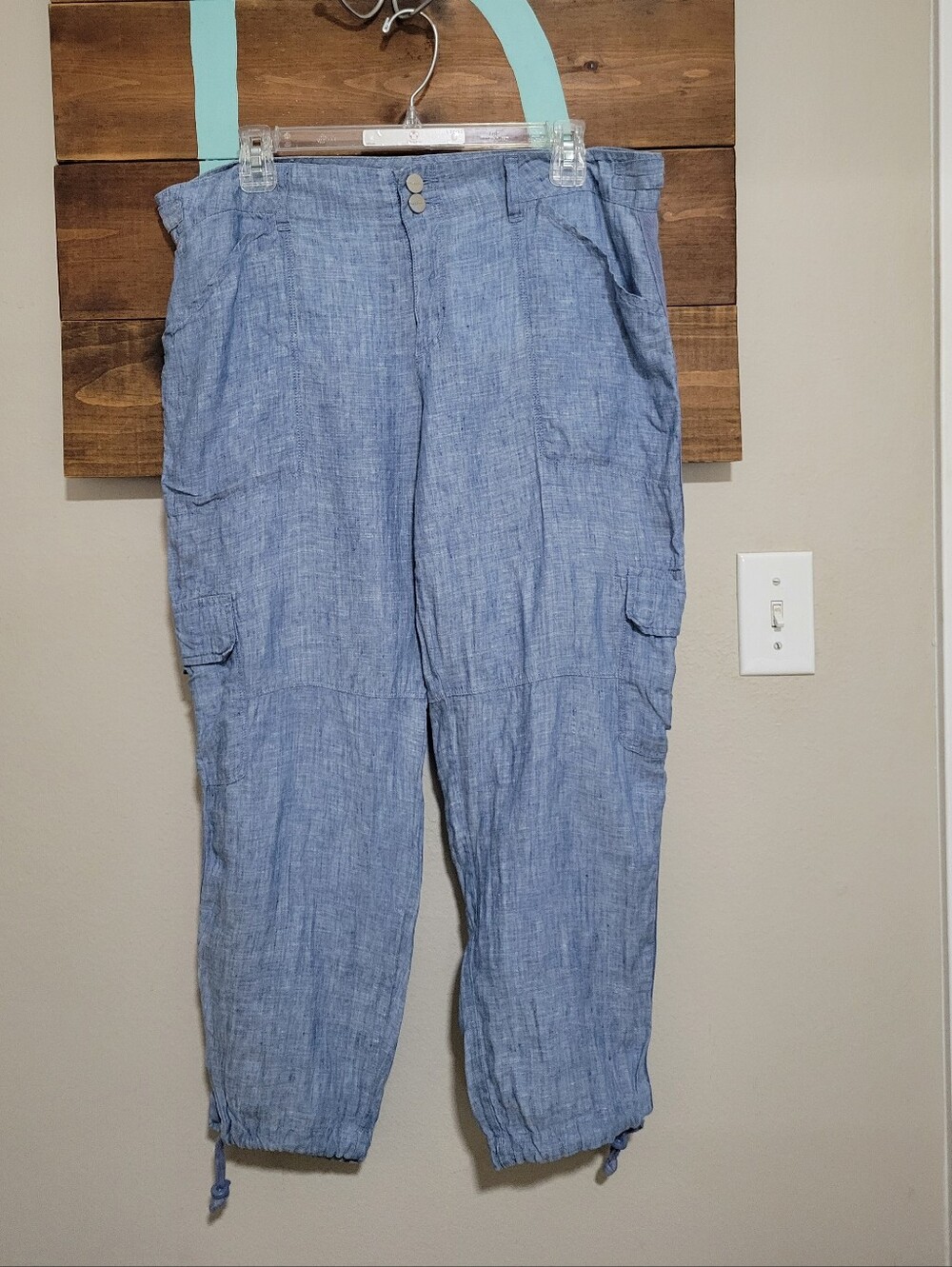 Anthropologie Light Blue Casual Coastal  Linen Lightweight  Cargo Pants Size 31